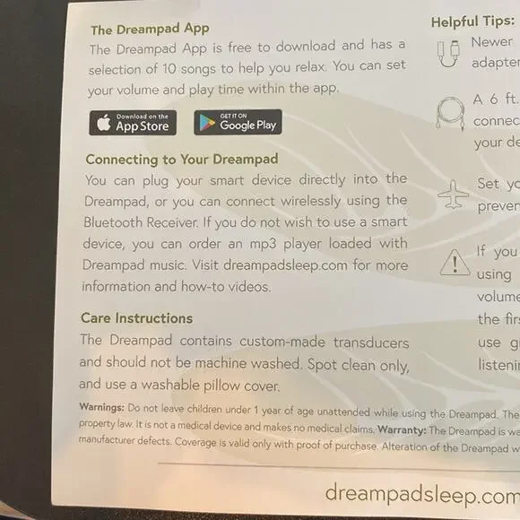 Dreampad Slim Support Music Sound Pillow with Wireless Receiver ADHD Support
